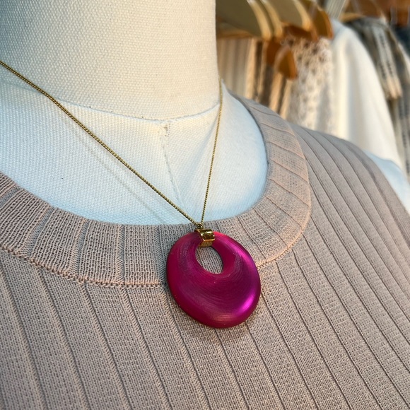 Alexis Bittar Gold and Pink Crescent Necklace - Picture 3 of 3